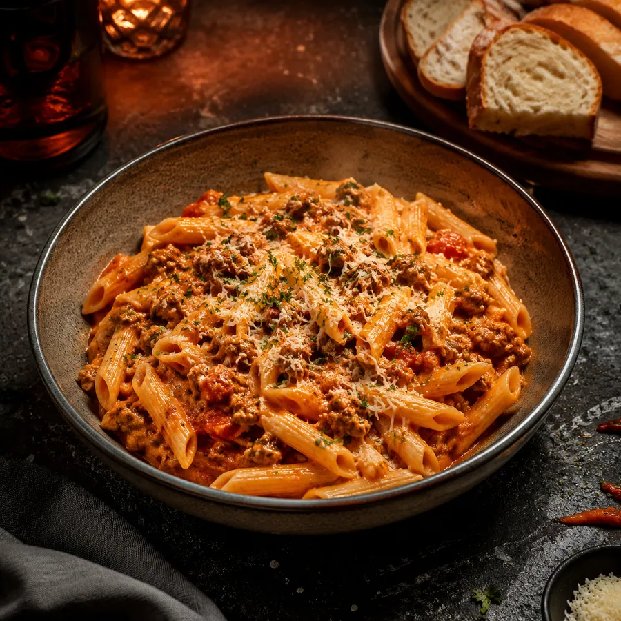 Illustrative presentation of Penne and Italian Sausage